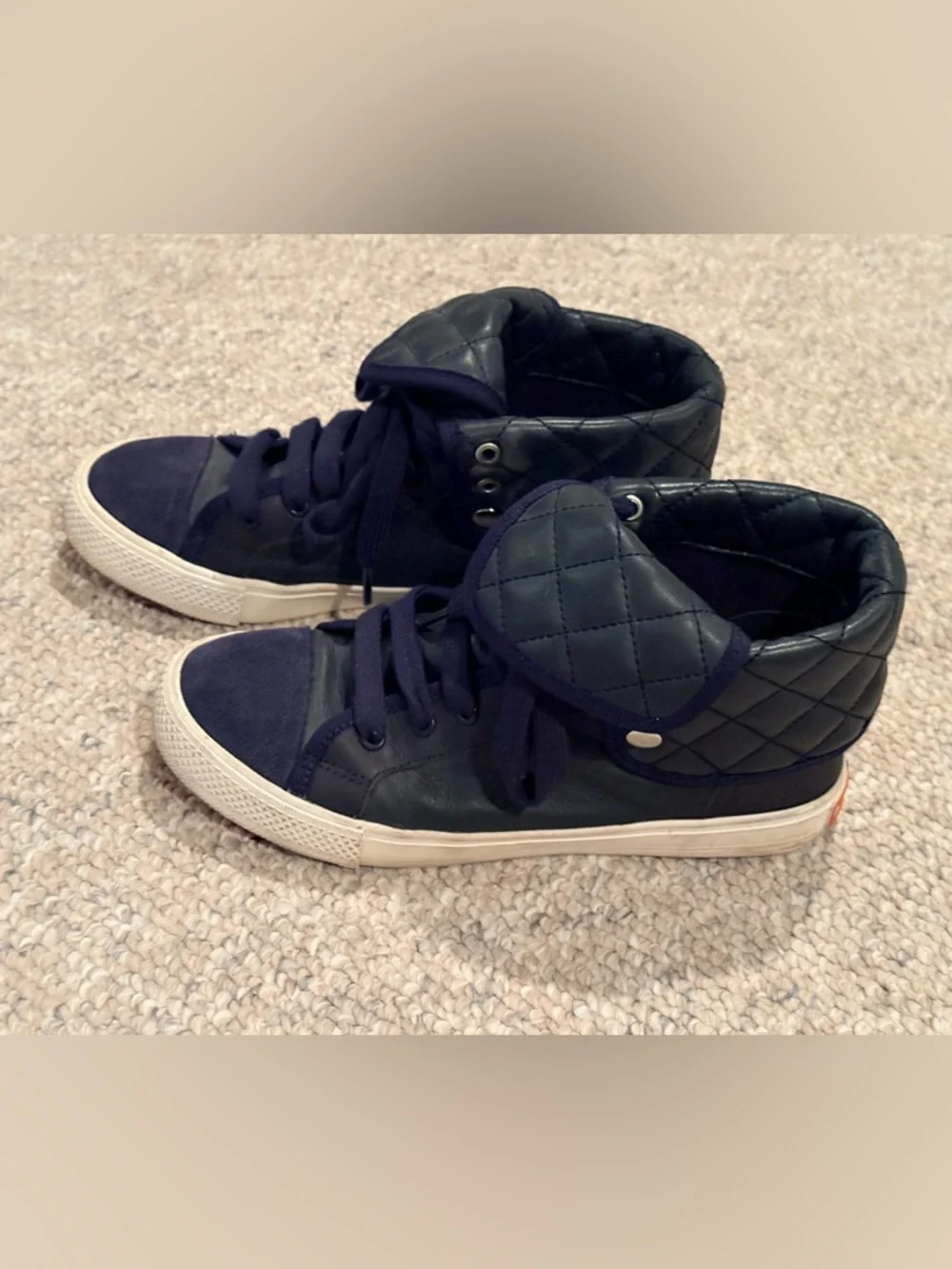 Tory Burch Quilted Navy High-Top Leather Sneakers